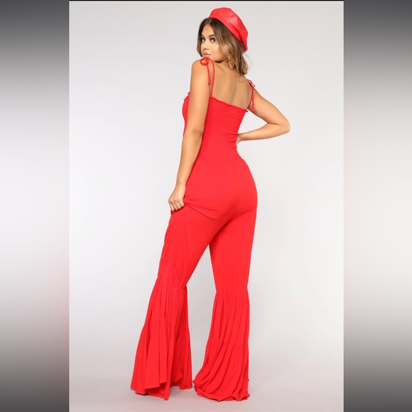 Red Linen Jump Suit - Picture 2 of 8